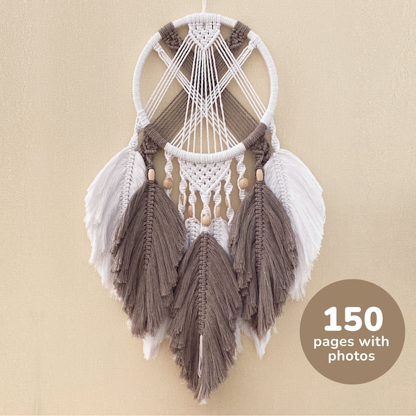 Dream Catcher Macrame Pattern PDF with photos, DIY Macrame Dreamcatcher, DIY macrame beginner tutorial, Instant download, free Knot Guide