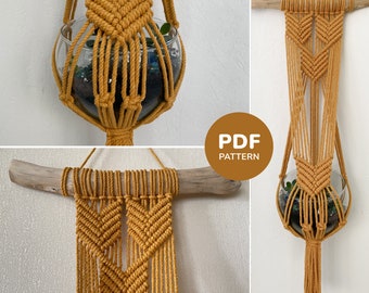 Schema per appendino in macramè in PDF, vaso per piante su tassello con foto passo passo e istruzioni dettagliate, fioriera in macramè per principianti