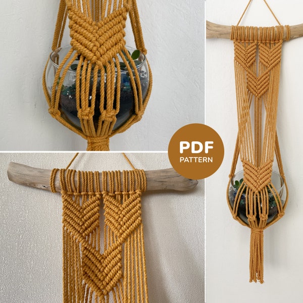 Plant Hanger Macrame Pattern PDF, Plant Pot on a Dowel with step by step Photos and Detailed Instructions, Macrame Planter for Beginners