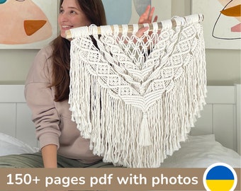Macrame Wall Hanging Pattern PDF, DIY Macrame Tutorial with step by step photos and Free Knot Guide, Instant download, Macrame Headboard PDF