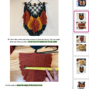 PDF Pattern Macrame Wall Hanging with Colourful Leaves, Beginner Macrame Wall Hanging pattern, Step by Step Tutorial with photos image 4