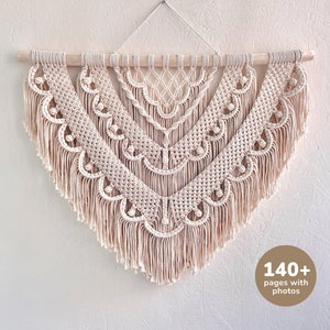 Grand modèle de suspension murale en macramé PDF, tutoriel facile en macramé pour les débutants, guide d’instructions de suspension murale en macramé DIY, téléchargement numérique