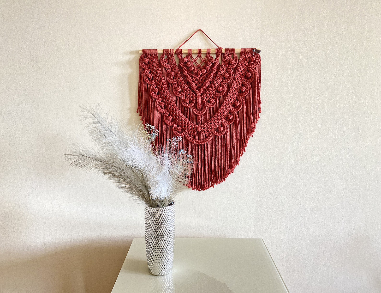 Burnt Orange Boho Macrame Wall Hanging Terracotta Macrame Etsy