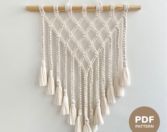Easy Macrame Pattern PDF with Tassels, Small Wall Hanging with Tassels PDF Pattern, DIY Macrame Step by Step Instructions, Macrame Tutorial