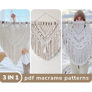 3-in-1 Macrame Pattern PDF with photos, Beginner Macrame Wall Hanging patterns, DIY macrame tutorial, Instant download