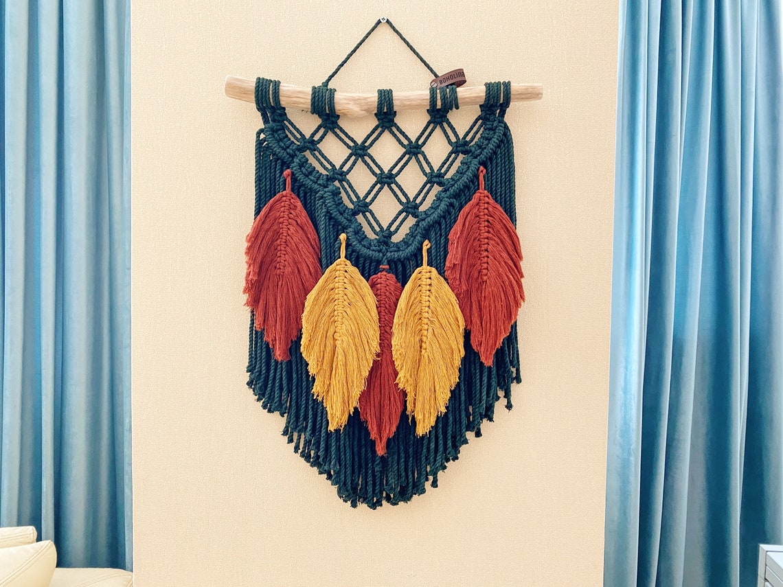 PDF Pattern Macrame Wall Hanging With Colourful Leaves Etsy