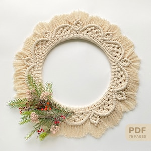 Macrame Christmas Wreath Pattern PDF, Macrame Christmas Ornament, Xmas Craft, Christmas Gift DIY, Macrame Front Door Wreath Tutorial Easy