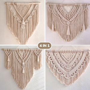 4 in 1 Macrame Patroon PDF met foto's, Beginner Macrame Muur Opknoping Patroon, Macrame Tutorial, DIY Instructies, Gratis Knoop Gids