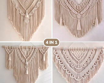 4 in 1 Macrame Pattern PDF with photos, Beginner Macrame Wall Hanging Pattern, Macrame Tutorial, DIY Instructions, Free Knot Guide