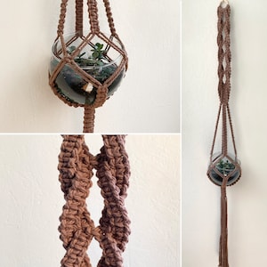 Braided Macrame Plant Hanger, Brown Macrame Planter, Macrame Plant Pot Hanger, Indoor and Outdoor Plant Hanger, Boho Macrame Plant Holder