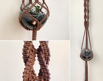 Braided Macrame Plant Hanger, Brown Macrame Planter, Macrame Plant Pot Hanger, Indoor and Outdoor Plant Hanger, Boho Macrame Plant Holder