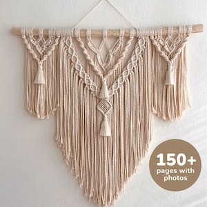 Macrame Wall Hanging Pattern PDF, step by step photos, Easy DIY Beginner Macrame Tutorial, detailed instructions, knot guide