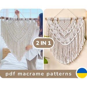 2-in-1 Macrame Pattern PDF with photos, Beginner Macrame Wall Hanging pattern, DIY macrame tutorial, Instant download