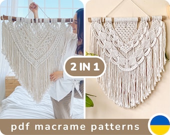 2-in-1 Macrame Pattern PDF with photos, Beginner Macrame Wall Hanging pattern, DIY macrame tutorial, Instant download