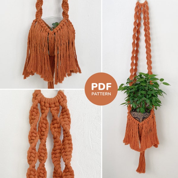 Plant Hanger Macrame Pattern PDF Photos and Detailed Instructions, Macrame Planter DIY, Macrame Plant Pot, Plant Hanger Fringe, Plant Holder