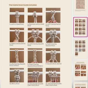 May include: A guide to useful knots, with illustrations of 12 different knots, including the Lark's Head Knot, Reverse Lark's Head Knot, Left Facing Spiral Knot, Right Facing Spiral Knot, Left Facing Square Knot, Right Facing Square Knot, Left Facing Square Knot Pattern, Right Facing Square Knot Pattern, Square Knot Sinnet, Berry Knot, Horizontal Double Half Hitch Knot, and Horizontal Double Half Hitch Knot.