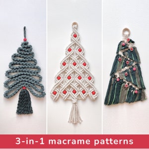 Macrame Christmas Tree Pattern PDF Set of 3 Macrame patterns with Step by Step Photos, DIY Christmas Ornaments, Easy Christmas Decor Craft