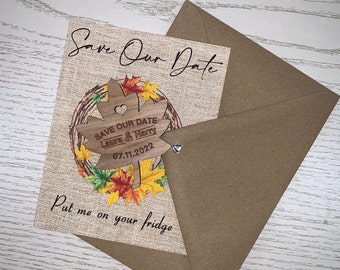 Rustic Leaf Save The Date Magnet And Card