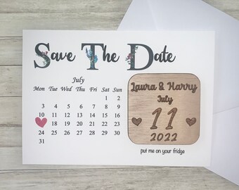 Wooden Calendar Save The Date Magnet And Card