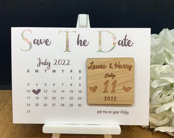 Wooden Calendar Save The Date Magnet And Card