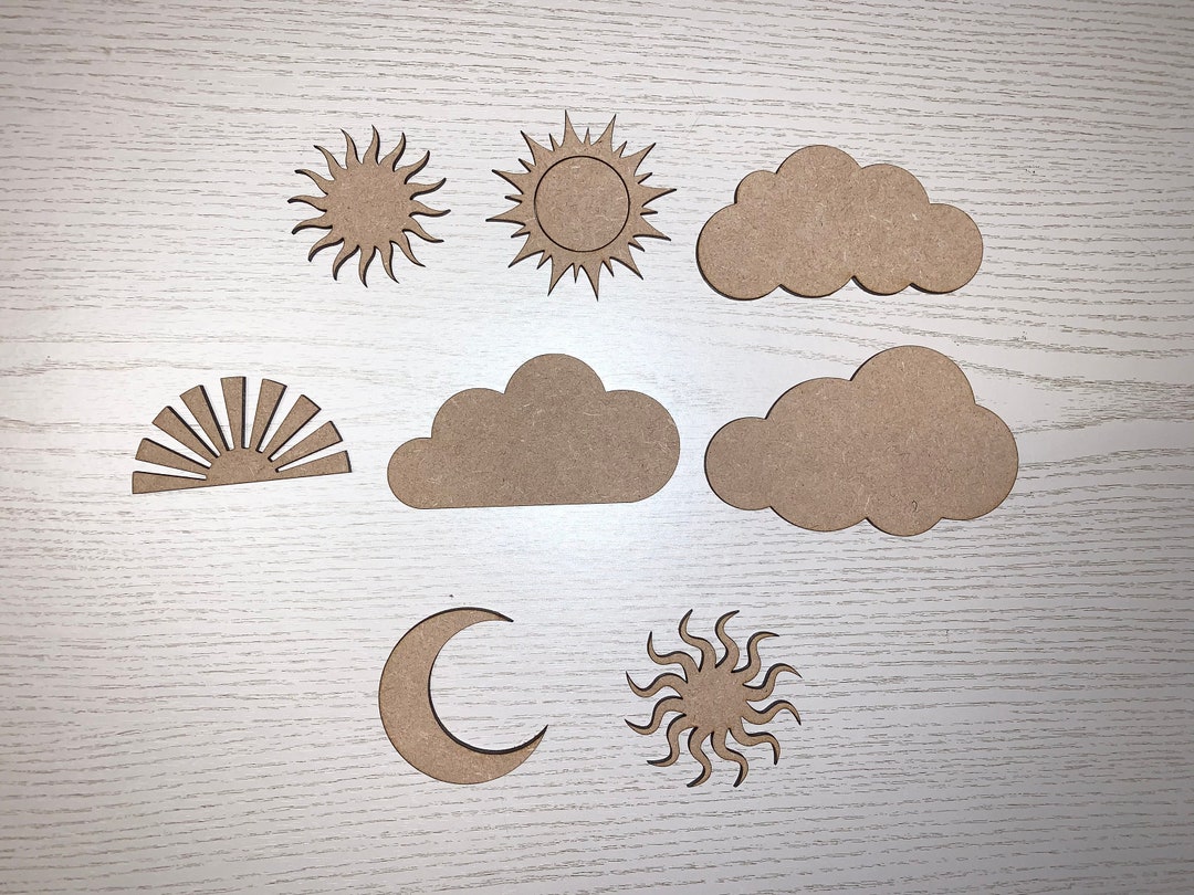 Moon Clouds and Sun MDF Craft Shapes Wooden Blank Tags Decoration ...