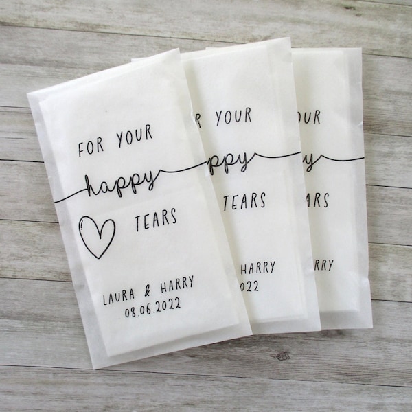Happy Tears Tissue Packets | Wedding Tissues | Wedding Guests |Biodegradable Packets | Elegant For Your Happy Tears