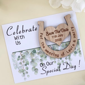 Personalised Wooden Horse Shoe Save The Date Magnet