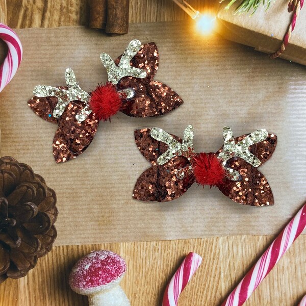 Glitter Reindeer Pigtail Bows