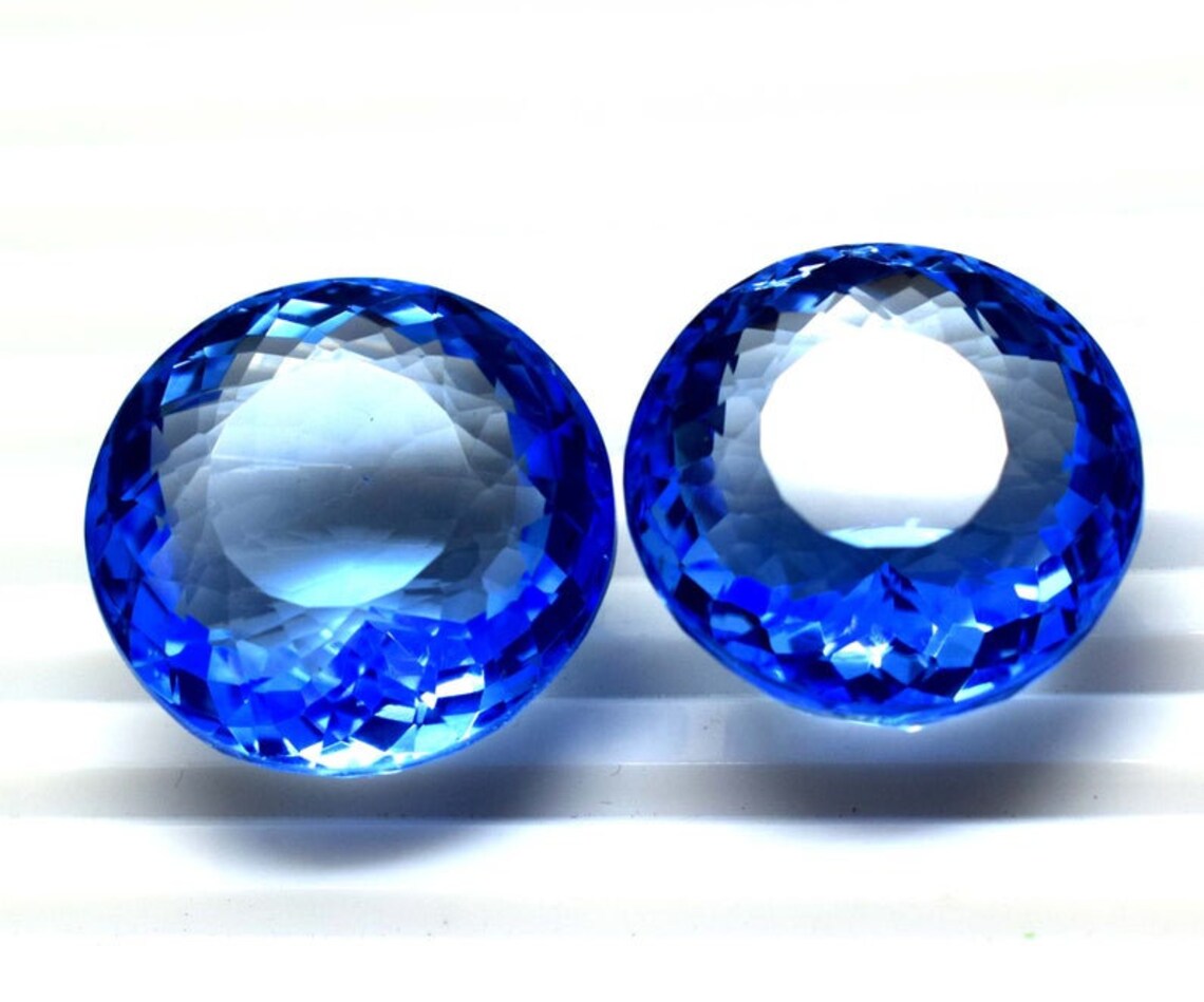 Loose Gemstone Natural Blue Topaz 107.25 Ct Round Cut Etsy