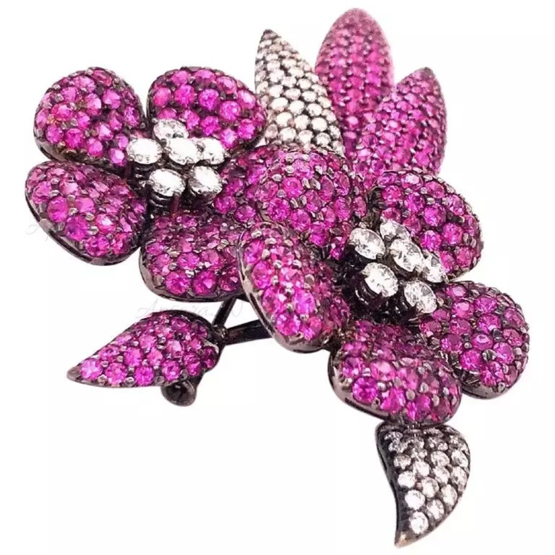 Pink Flower Engagement Brooch Onyx Pin Art Deco Brooch - Etsy