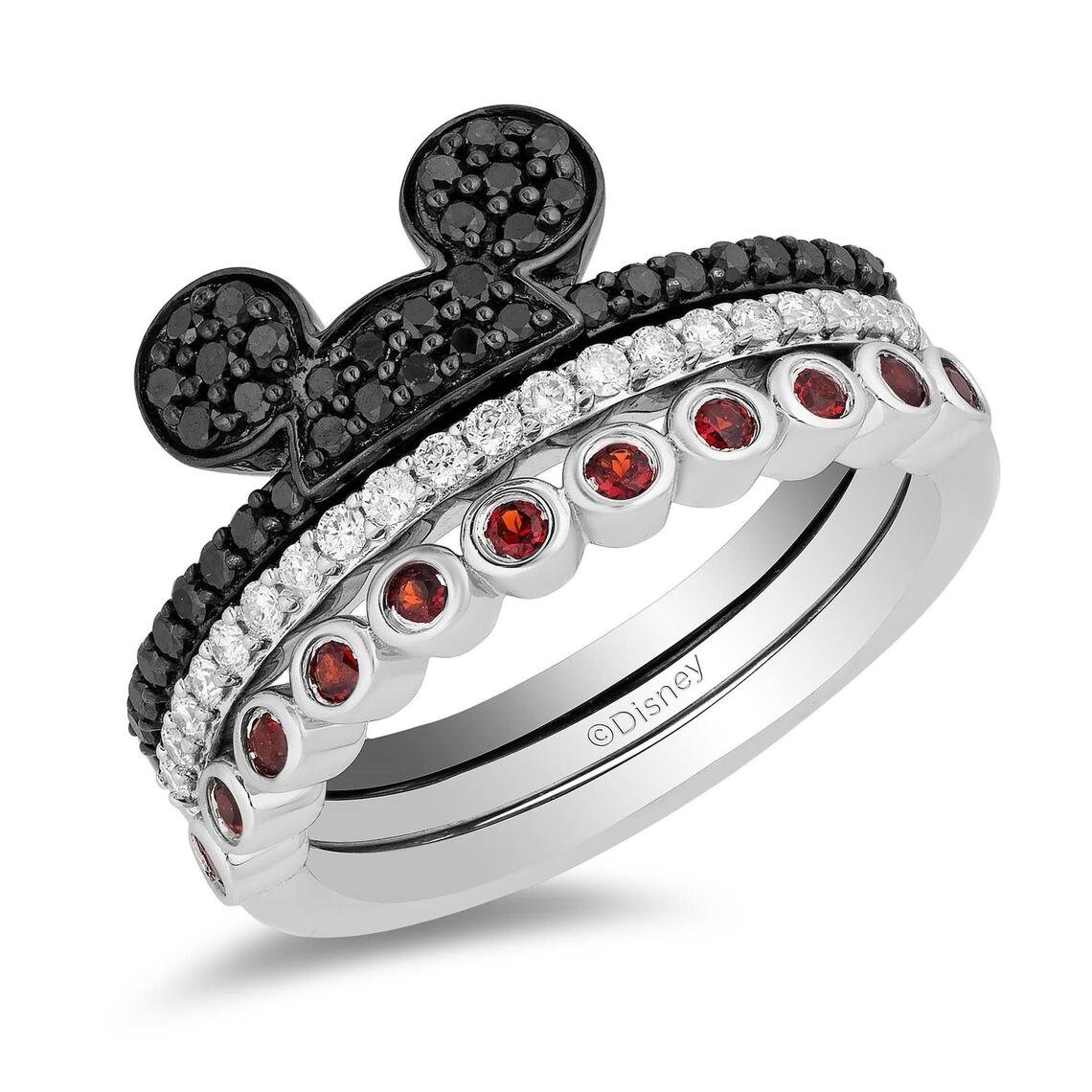 Enchanted Disney Vault Mickey Black Diamond Trio Rings Set Etsy