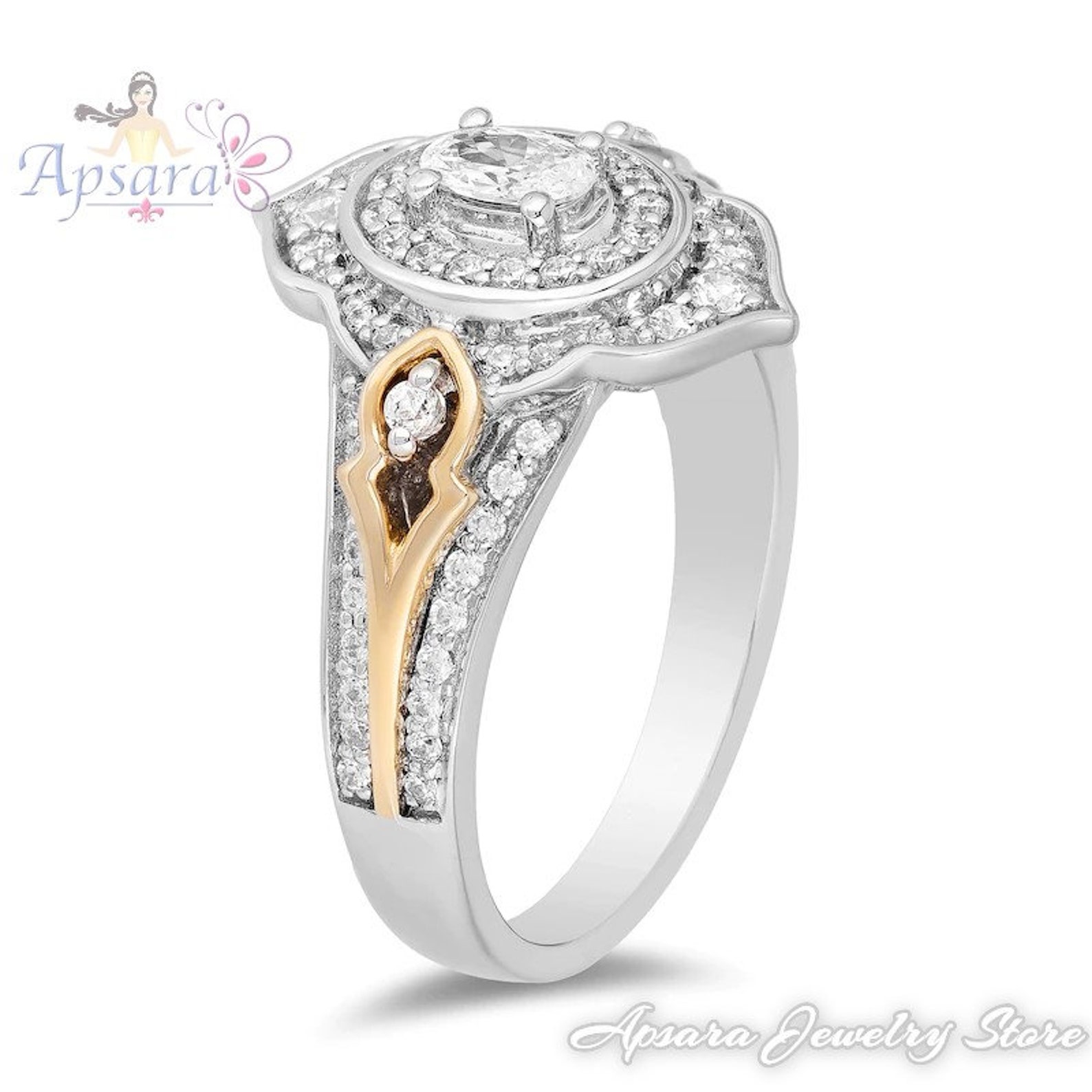 Enchanted Disney Jasmine ring Oval Diamond Arabesque Frame Etsy