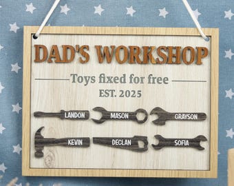 Grandpa Workshop Gift, Custom Grandkids Name Sign, Custom Grandpa's Workshop, Fathers Day Gift for Grandpa, Toys Fixed Free Grandpa Sign