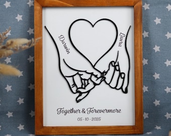 Couple Pinky Holding 3D Acrylic Framed Sign, Holding Hands Plaque, Couple Gifts, Anniversary Home Decor, Gift for Loved Ones, Wedding Gifts