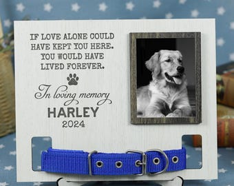 Dog Memorial Collar Holder, Pet 3x4in Photo Frame for Dog Parents, Name & Date, Dog Remembrance Picture Frame, Cat Collar Sympathy Keepsake
