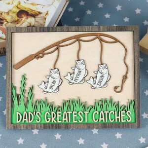 Personalized Grandpa Wood Sign with Grandkids Names, Papa Fisherman Sign, Fishing Grandpa Gift, Greatest Catches, Fathers Day Custom Gift