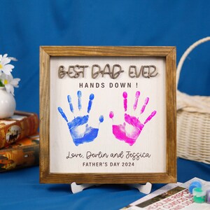 Customized Dad Handprint Sign, Best Dad Ever Hands Down Sign, Kid Handprint for Fathers Day Gifts, Dad Craft, Gift from Kids, Paint Included