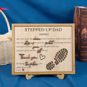 Stepped Up Dad Customized Wood Sign, Bonus Dad Gifts for Fathers Day, Gift from Kids, Thank You Dad, Appreciation Gifts for Step-dad