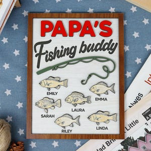 Personalized Baby Fishing Sign, Custom Fisherman Wood Sign Gifts, Birthday Gift for Parents, Gift from Kids Grandkids, Fathers Day Keepsake
