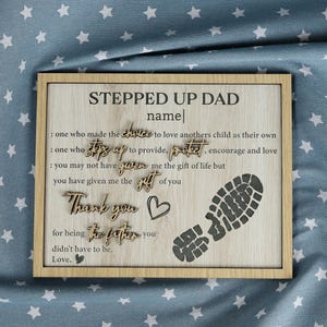 Stepped Up Dad Definition Wood Sign, Step Dad Father Day Gifts, Bonus Dad Wooden Sign, Stepdad Name Gift from Stepdaughter Stepson