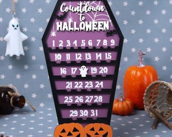 Pumpkin Countdown to Halloween Calendar With Moveable Ghost, Halloween Home Decor, Halloween Countdown Sign, Kids Halloween Wooden Plaque