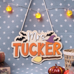 Teacher Wicked Door Name Sign, Teacher Appreciation Gifts, Halloween Wizard Gifts, Teacher Classroom Decor, Wooden Witch & Broom Name Sign