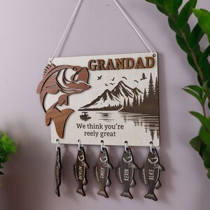 Dad Fishing Custom Sign with Kids Names, Hooked on Daddy Sign, Dad 3D Wooden Sign for Fathers Day, Dad Birthday Gifts, Gift for Grandpa Papa