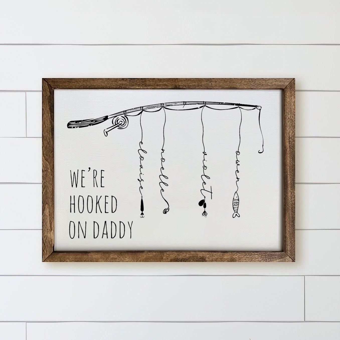 Personalized We're Hooked on Daddy Fishing Wood Sign, Dad Fishing