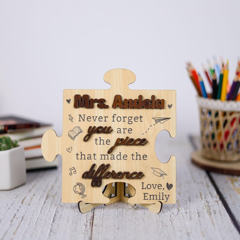 Personalized Teacher Puzzle Piece Wooden Sign, Teacher Back to School ...