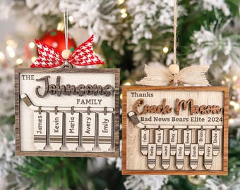 Customized Hockey Family Ornament, Hockey Mom Hockey Dad Personalized Gifts, 2024 Gift for Hockey Fan, Hockey Wooden Gift for Boys Girls