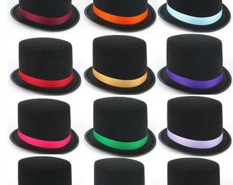 BLACK TOP HAT Kids Costumes Ribbon Magician Gentleman Felt 4.5" Tall 20s Formal Hat Dickens [new]