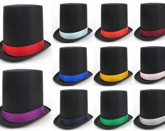 Top Hat Ribbon Red Pink Green Blue Purple Orange Stove Pipe Costume Lincoln Victorian Gentleman Dickens Ringmaster