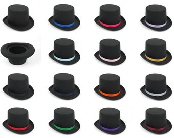 BLACK TOP HAT Costumes Ribbon Magician Gentleman Felt 6" Tall 20s Formal Hat Dickens [new]