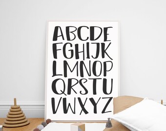 Alphabet Poster Print / Digital Download / Kids Room / Playroom / Nursery / Homeschool / Educational / Posters / Décor / Art / Monochrome